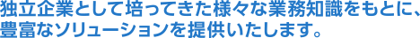 独立企業として培ってきた様々な業務知識をもとに、豊富なソリューションを提供いたします。